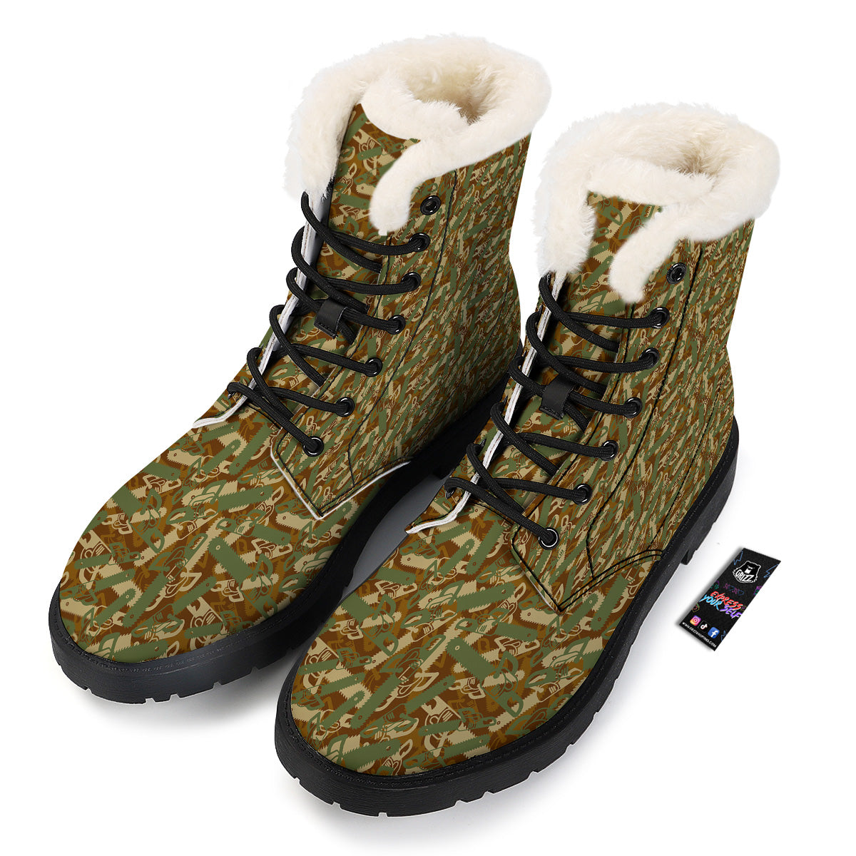 Chainsaw Camo Print Pattern Winter Boots-grizzshop