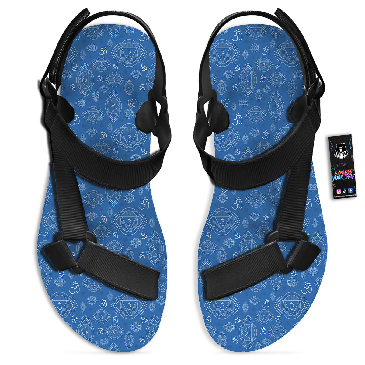 Chakra Ajna Print Pattern Black Open Toe Sandals-grizzshop