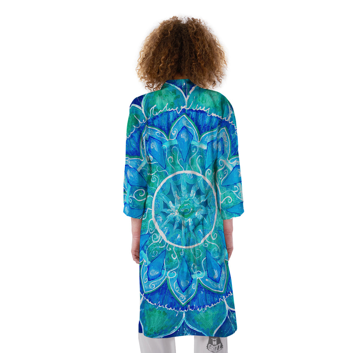 Chakra Mandala Blue Vishuddha Print Kimono-grizzshop