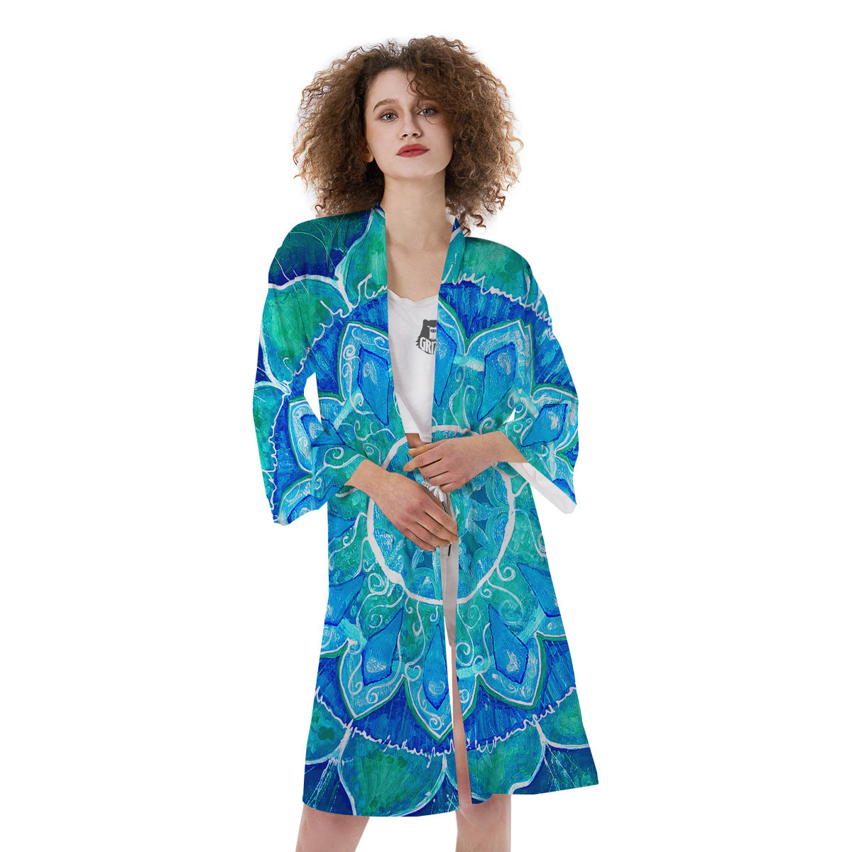 Chakra Mandala Blue Vishuddha Print Kimono-grizzshop
