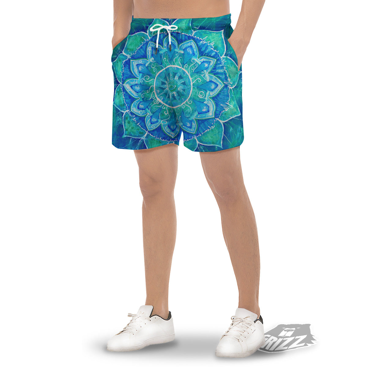 Chakra Mandala Blue Vishuddha Print Men's Gym Shorts-grizzshop