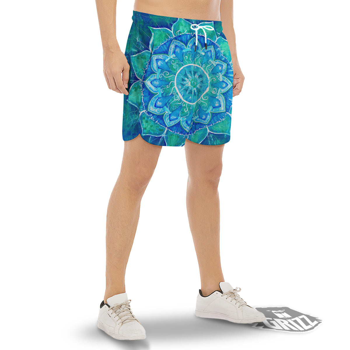 Chakra Mandala Blue Vishuddha Print Men's Gym Shorts-grizzshop