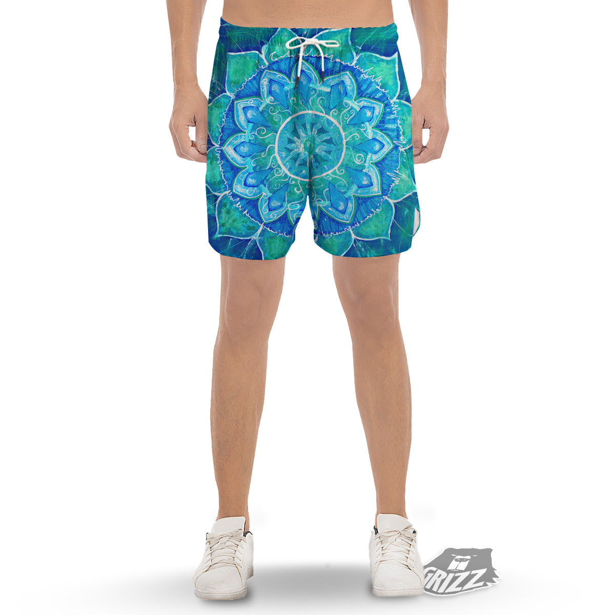 Chakra Mandala Blue Vishuddha Print Men's Gym Shorts-grizzshop