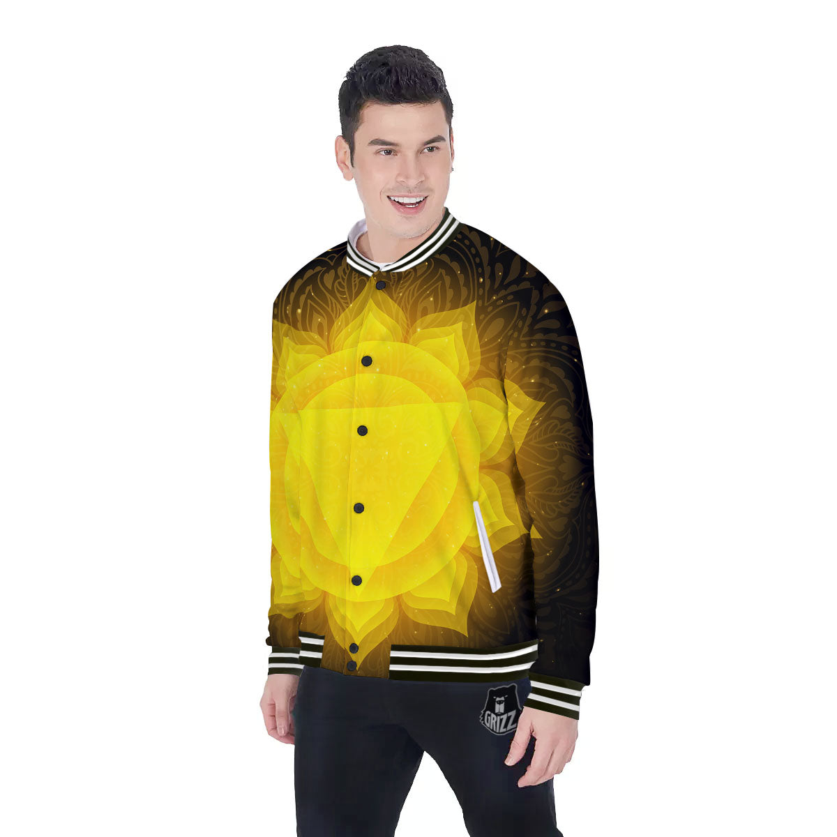 Chakra Manipura Mandala Print Baseball Jacket-grizzshop