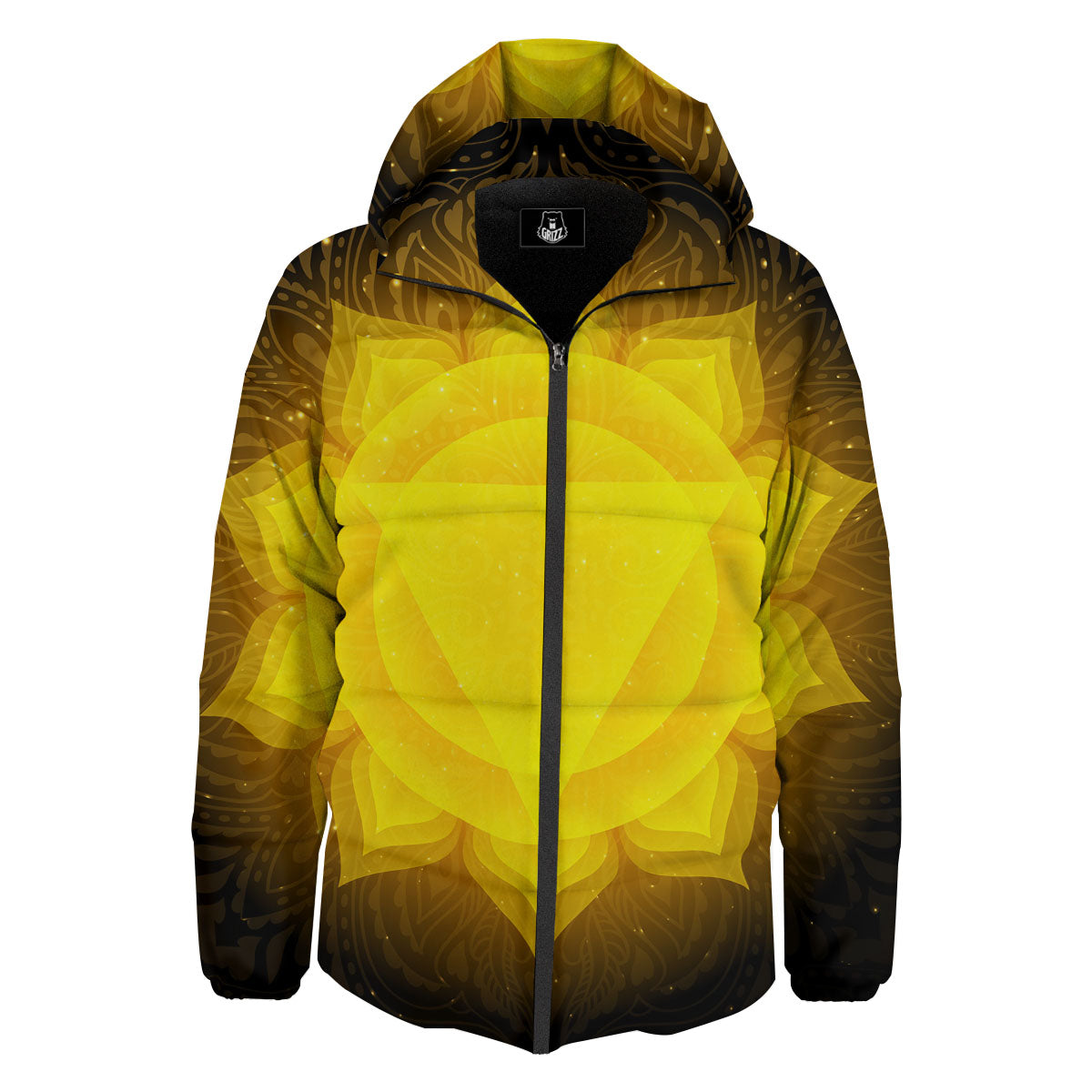 Chakra Manipura Mandala Print Down Jacket-grizzshop