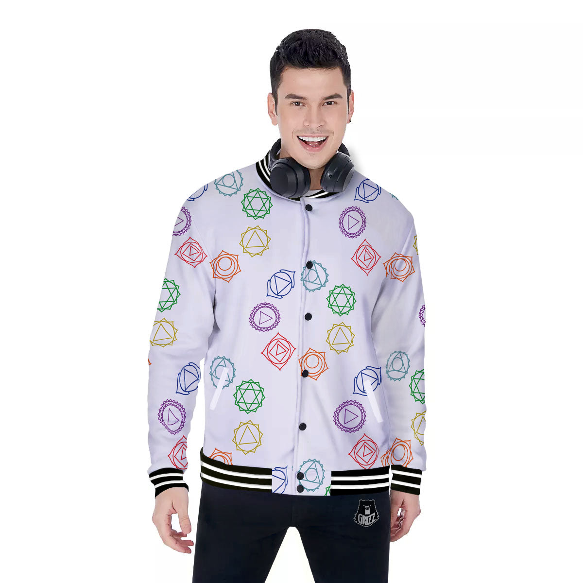 Chakra Manipura Print Pattern Baseball Jacket-grizzshop