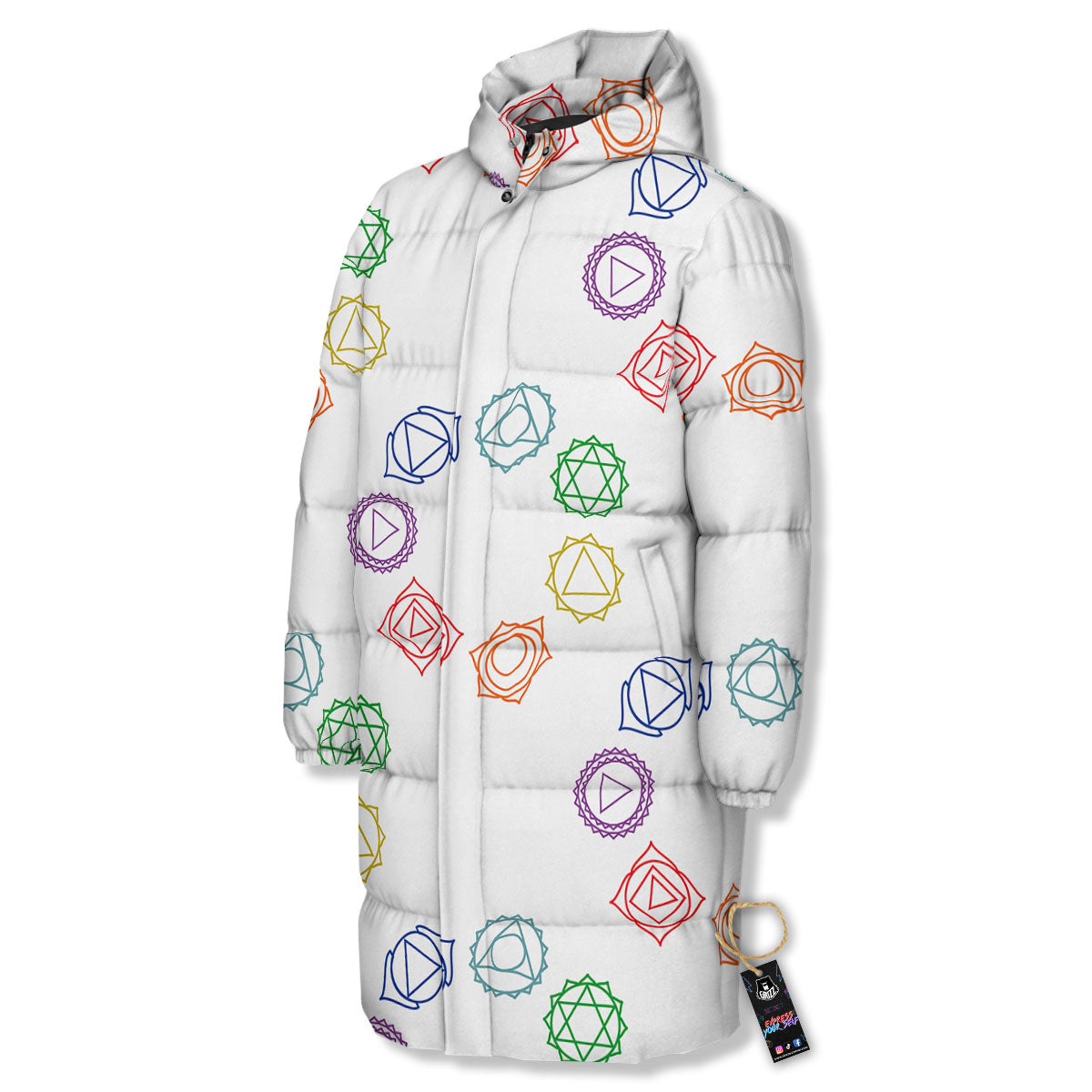 Chakra Manipura Print Pattern Long Down Jacket-grizzshop