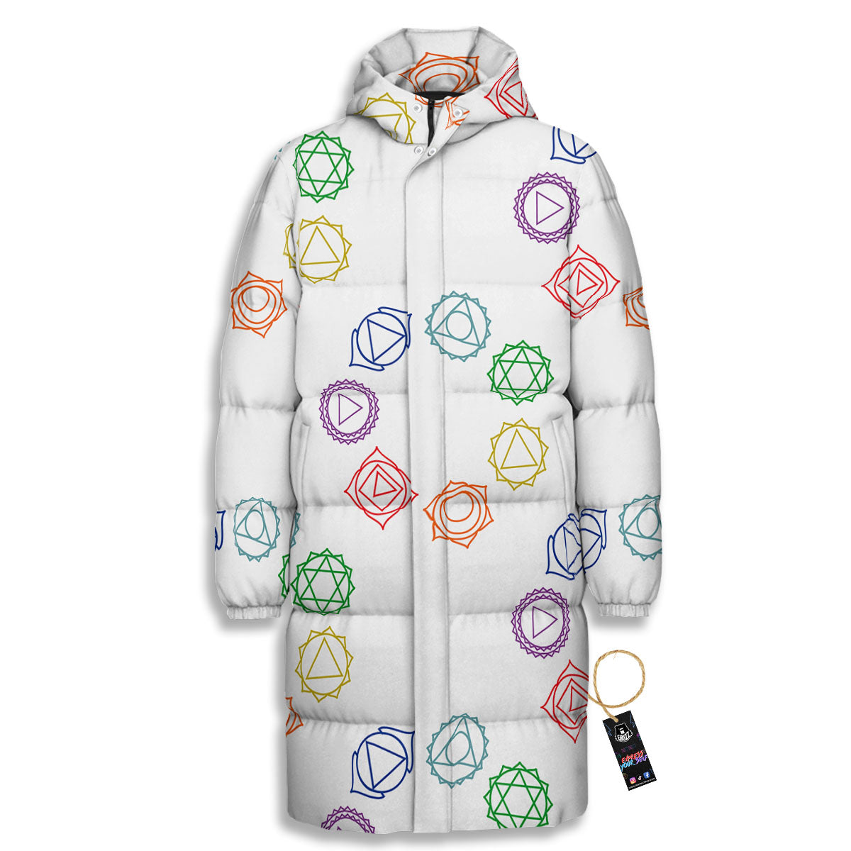 Chakra Manipura Print Pattern Long Down Jacket-grizzshop