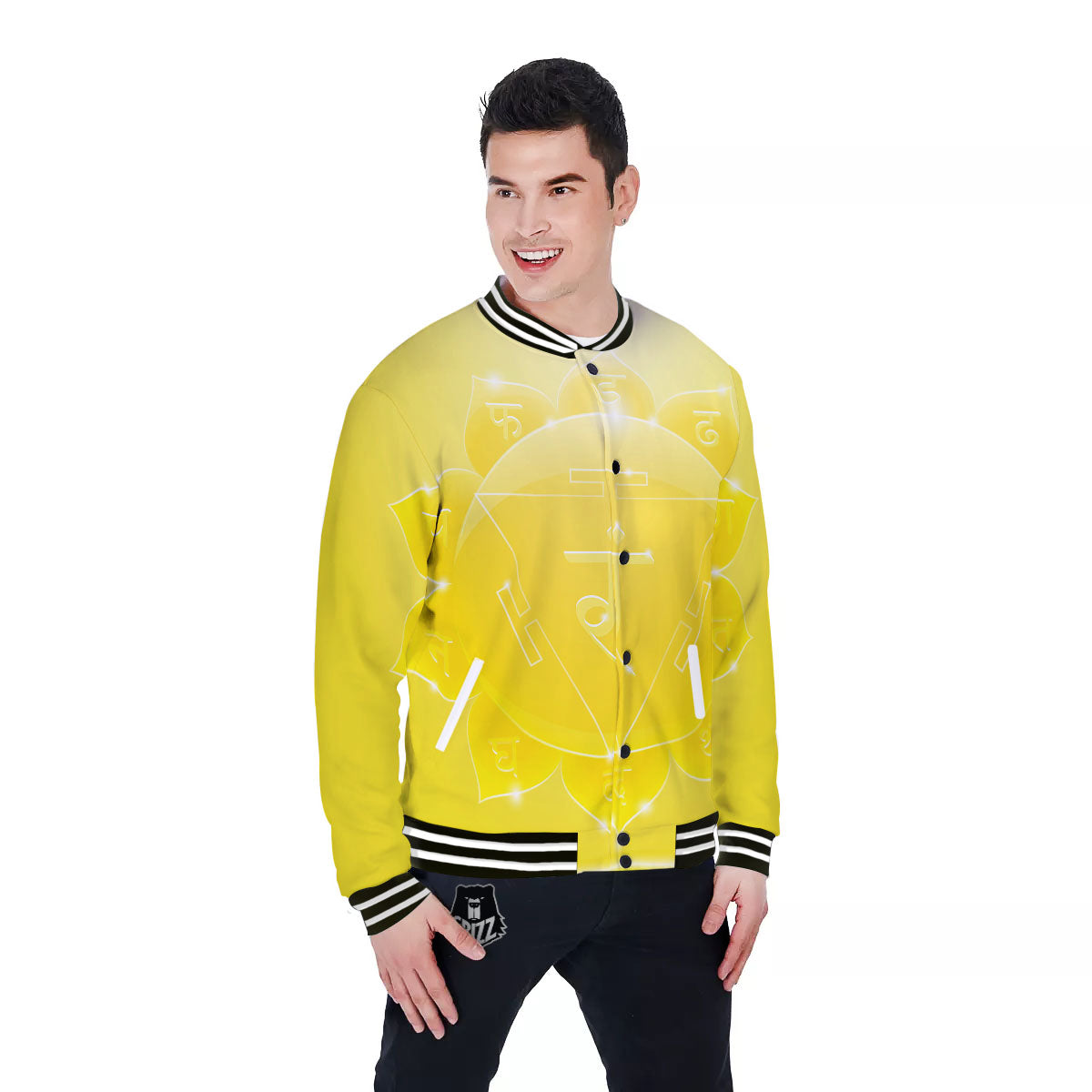 Chakra Manipura Spiritual Print Baseball Jacket-grizzshop