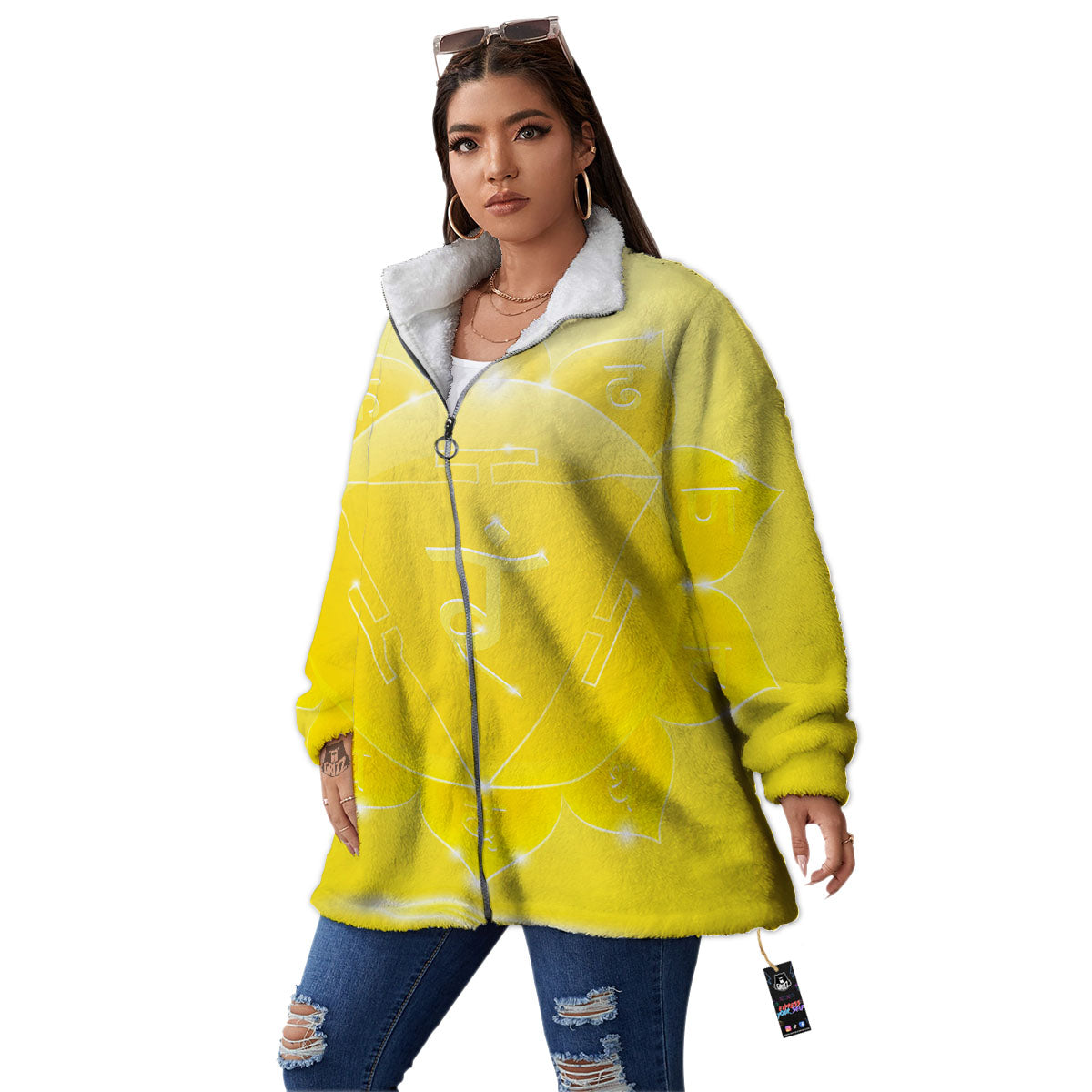 Chakra Manipura Spiritual Print Women's Sherpa Jacket-grizzshop