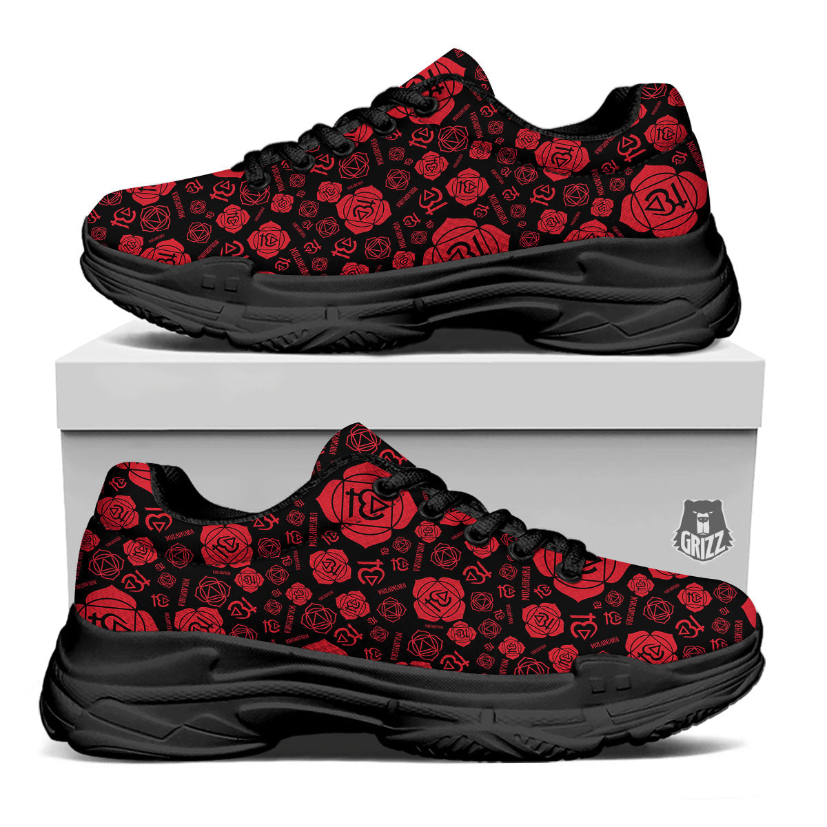 Chakra Muladhara Chakra Pattern Black Chunky Shoes-grizzshop