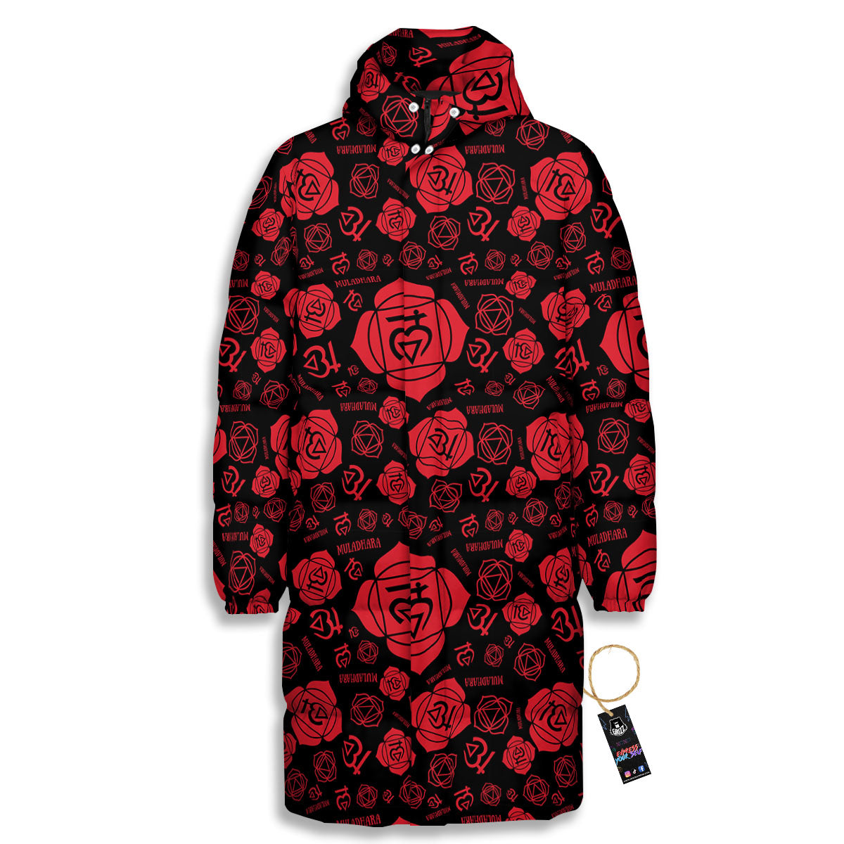 Chakra Muladhara Chakra Pattern Long Down Jacket-grizzshop