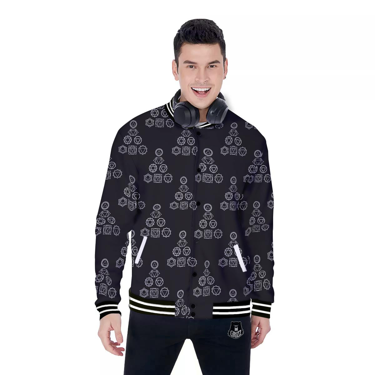 Chakra Sahasrara Print Pattern Baseball Jacket-grizzshop