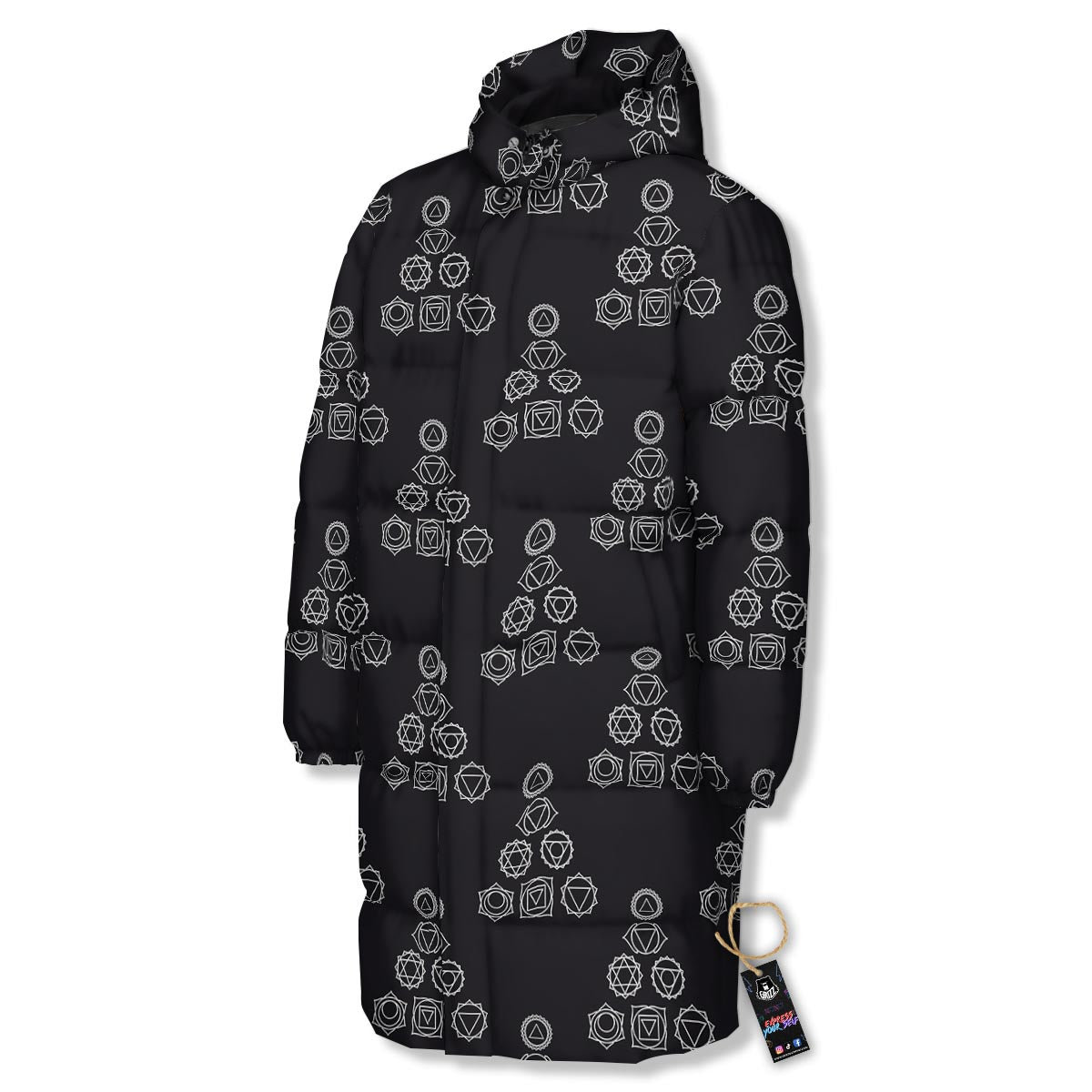 Chakra Sahasrara Print Pattern Long Down Jacket-grizzshop
