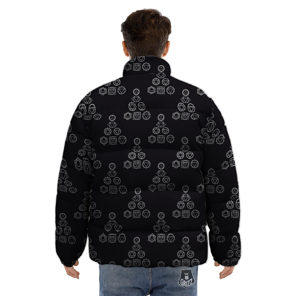 Chakra Sahasrara Print Pattern Puffer Jacket-grizzshop