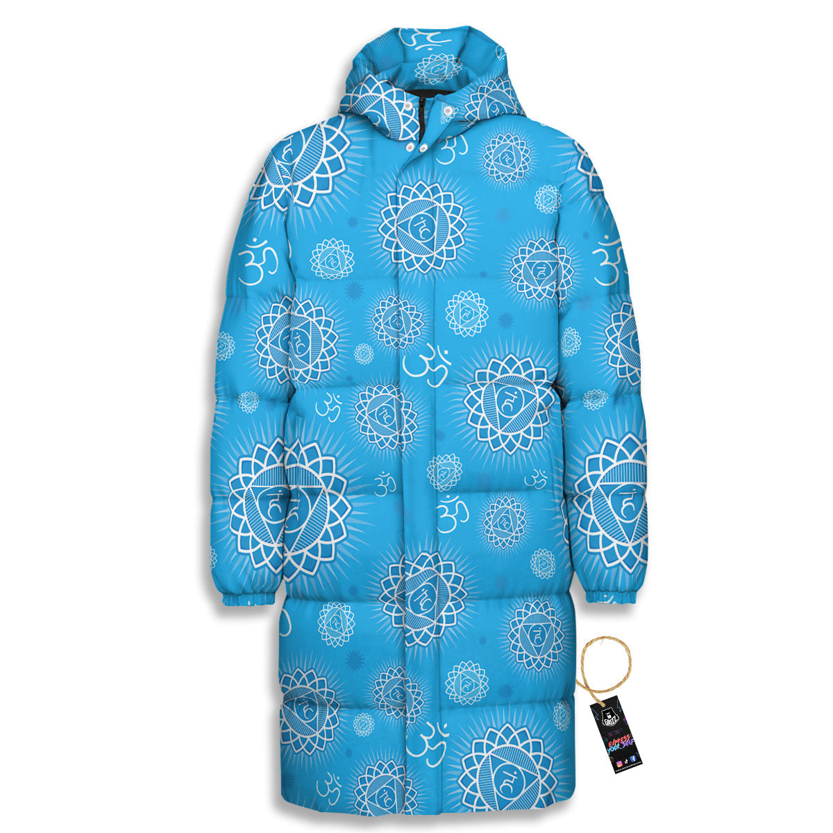Chakra Vishuddha Print Pattern Long Down Jacket-grizzshop