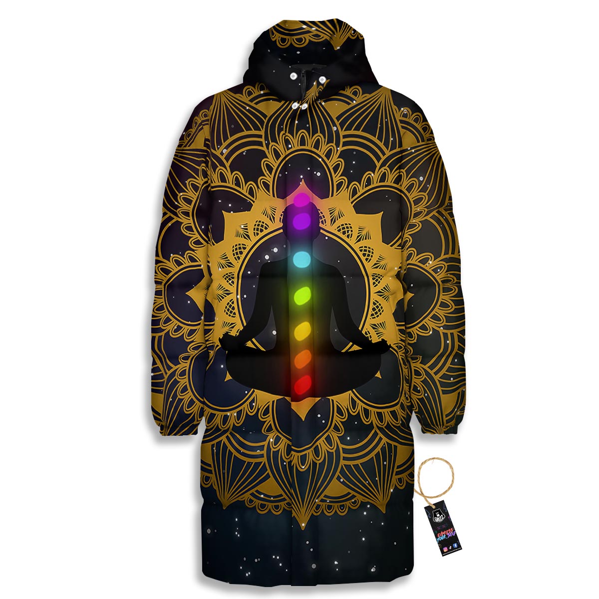 Chakras The Seven Print Long Down Jacket-grizzshop