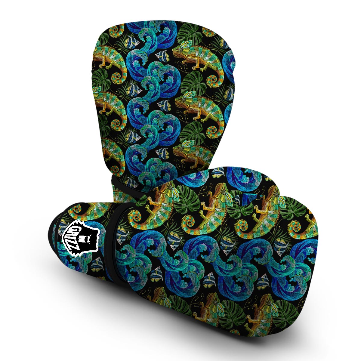 Chameleon Pattern Print Boxing Gloves-grizzshop