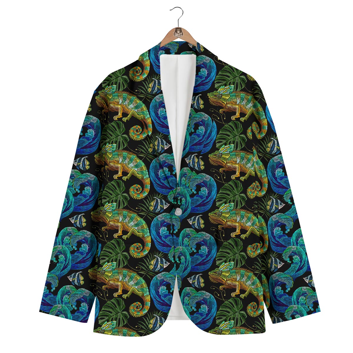 Chameleon Pattern Print Men's Blazer-grizzshop