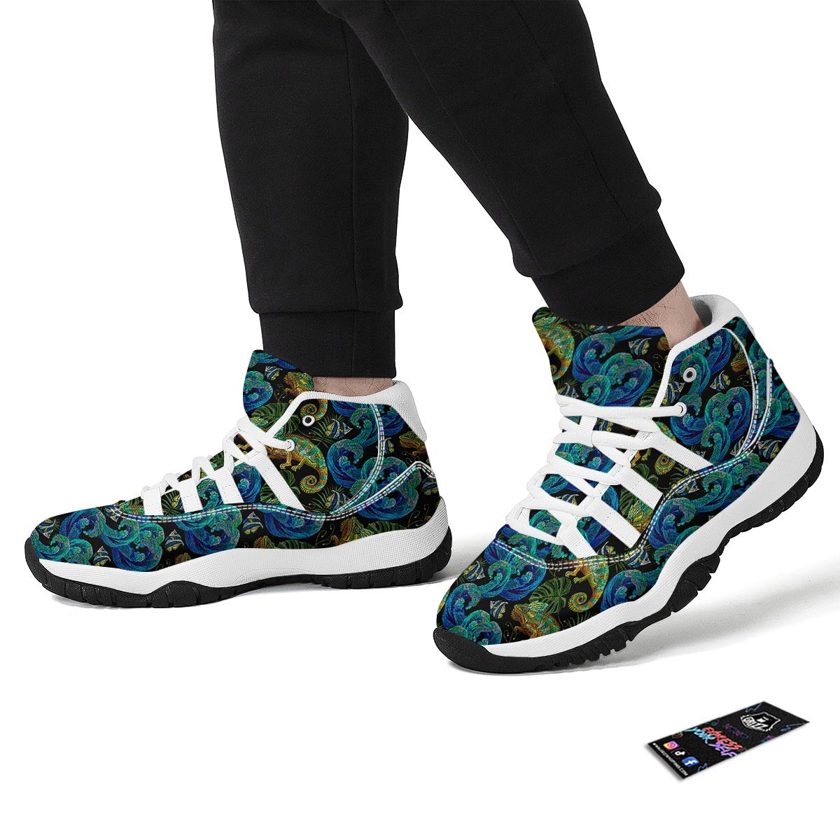 Chameleon Pattern Print White Bball Shoes-grizzshop