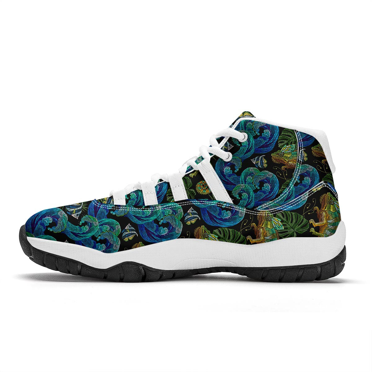 Chameleon Pattern Print White Bball Shoes-grizzshop