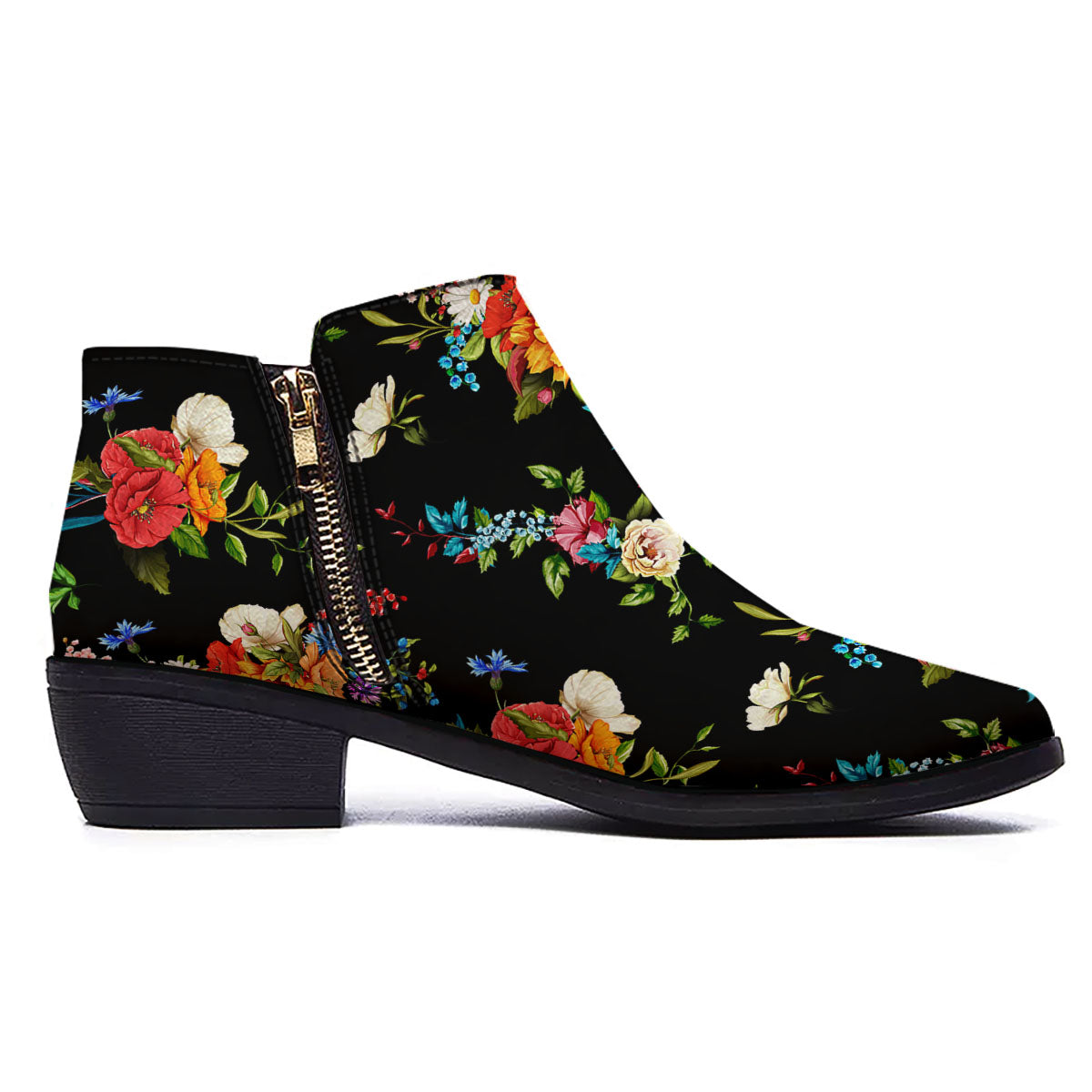 Chamomile And Poppy Print Pattern Ankle Boots-grizzshop