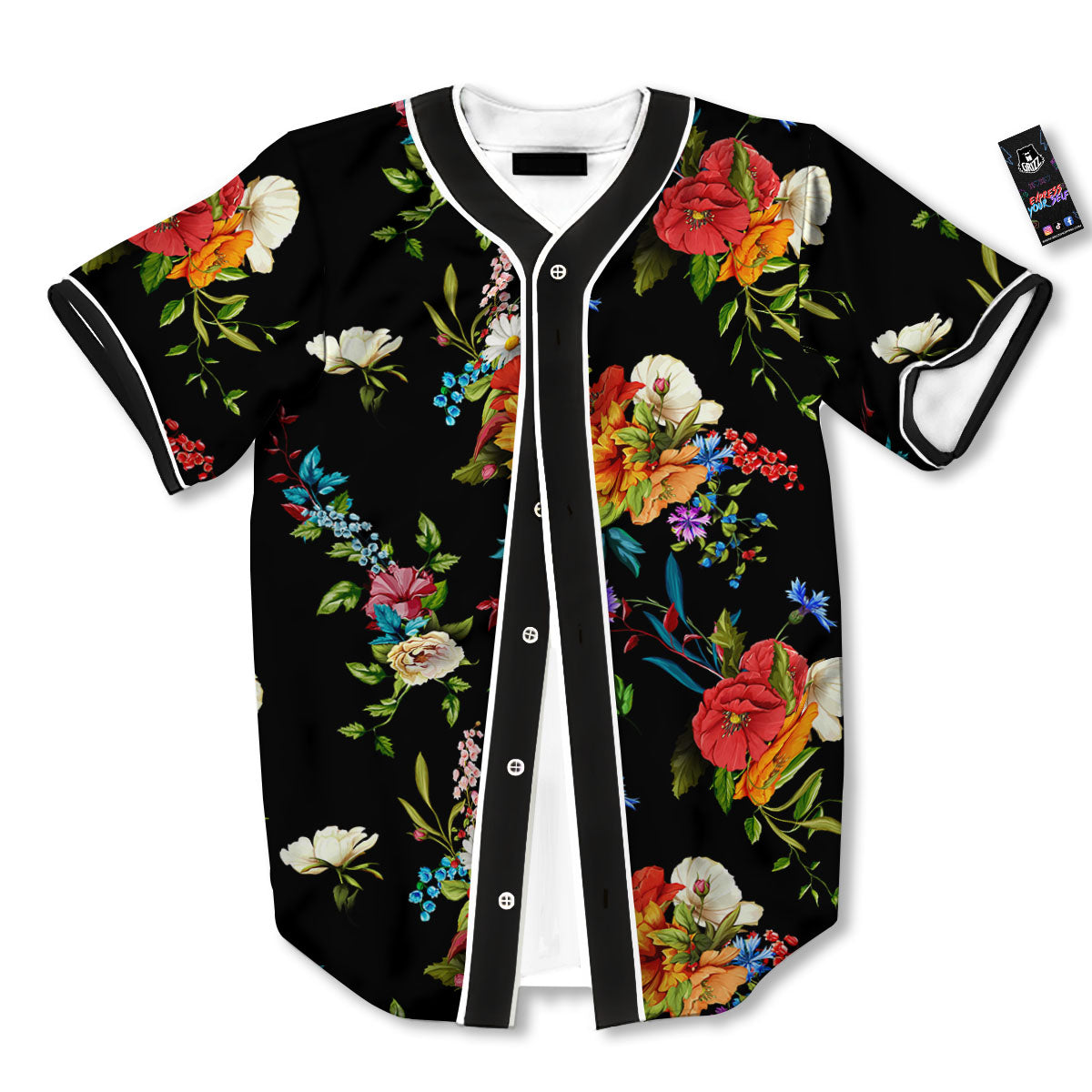 Chamomile And Poppy Print Pattern Baseball Jersey-grizzshop