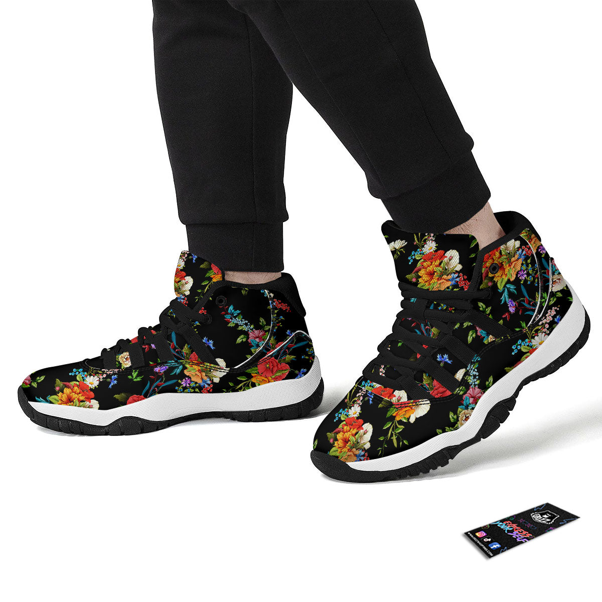 Chamomile And Poppy Print Pattern Black Bball Shoes-grizzshop