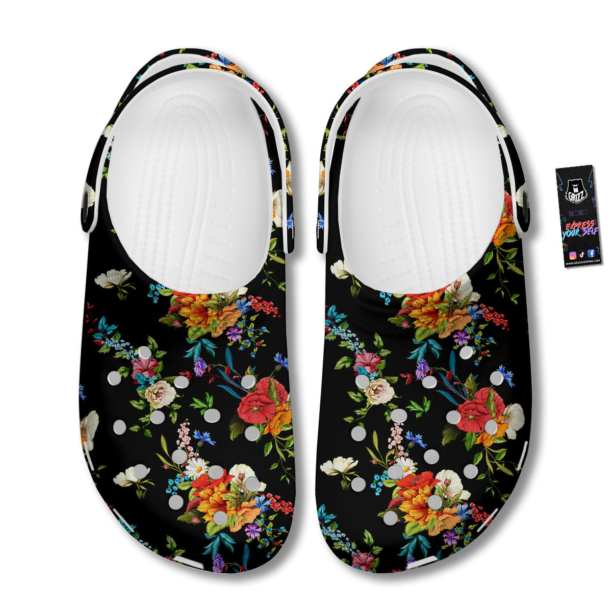Chamomile And Poppy Print Pattern Clog-grizzshop