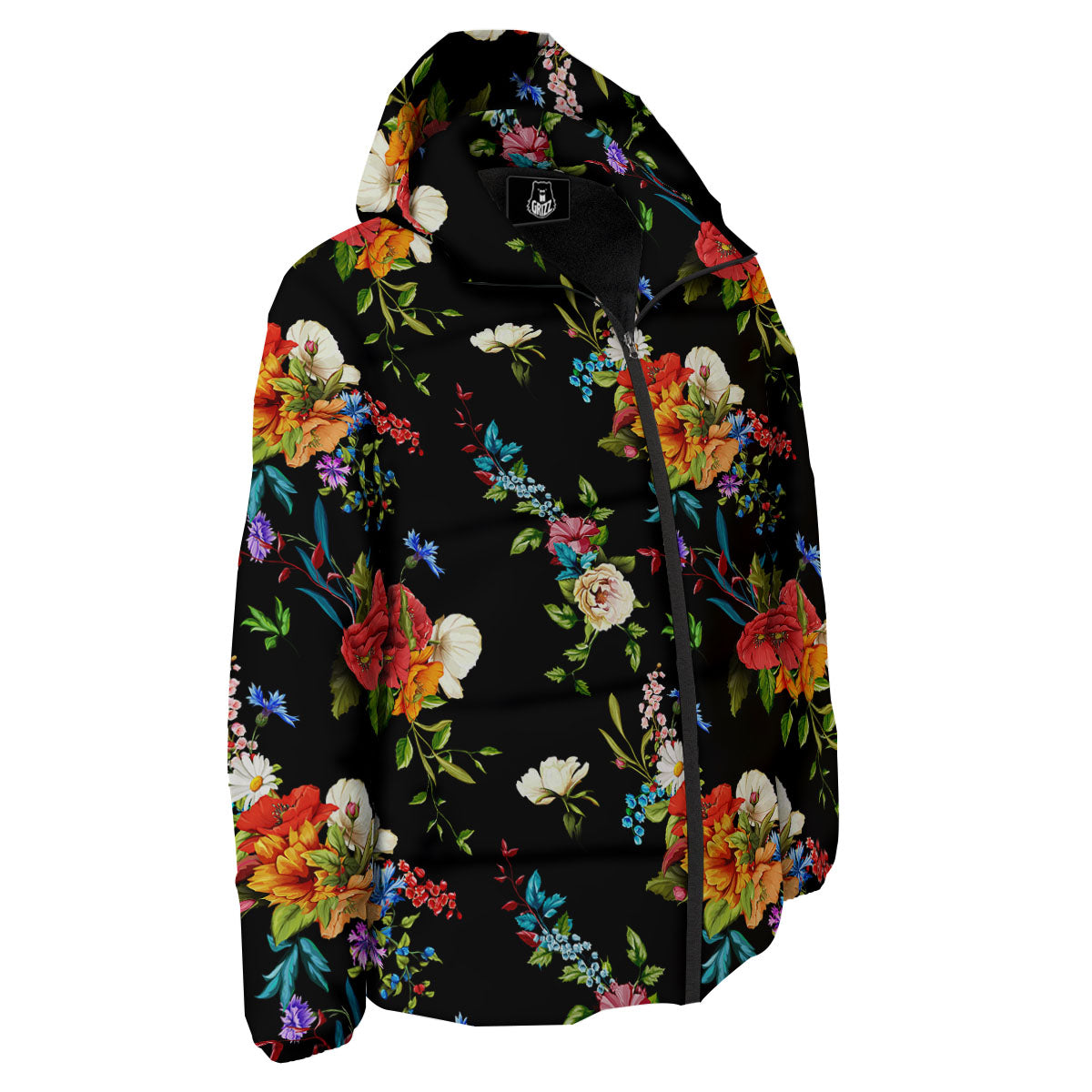 Chamomile And Poppy Print Pattern Down Jacket-grizzshop