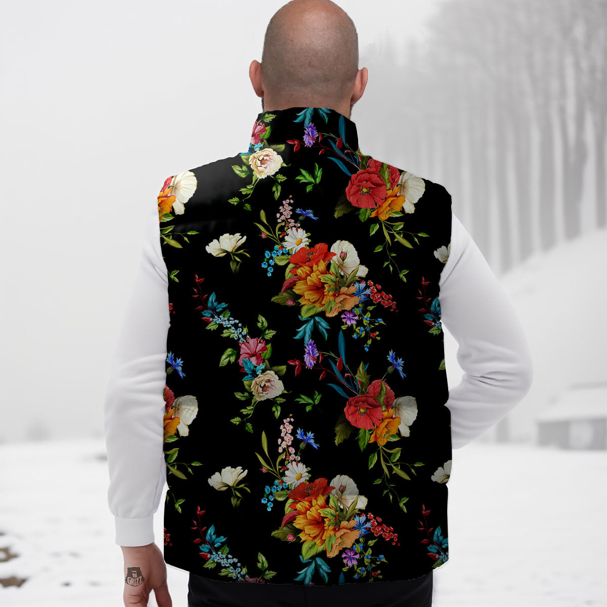 Chamomile And Poppy Print Pattern Down Vest