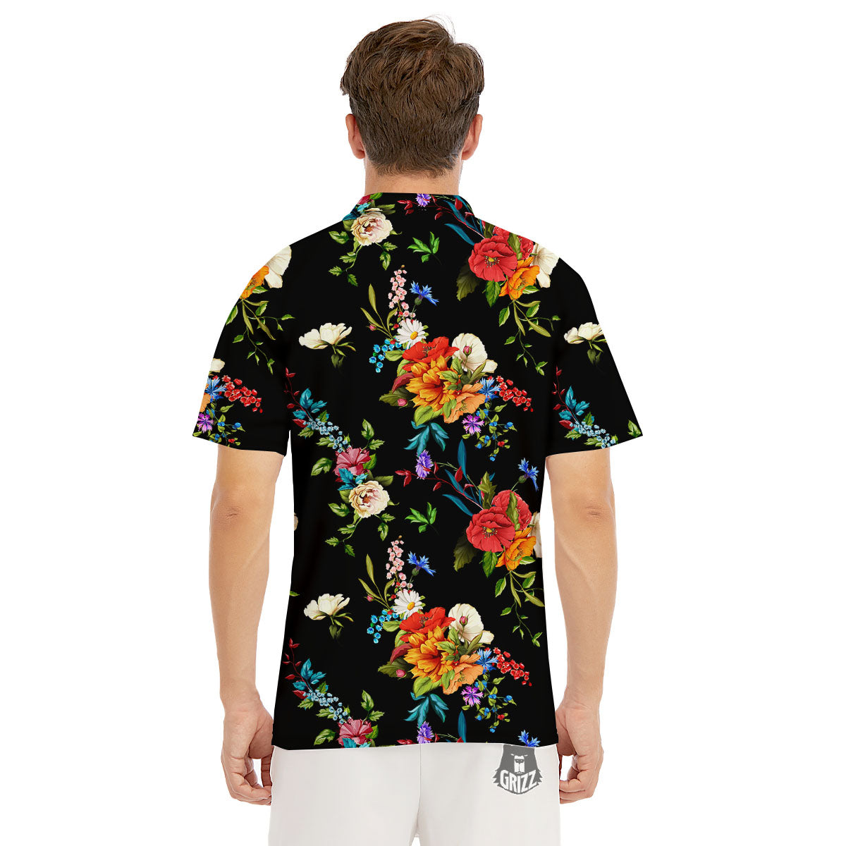 Chamomile And Poppy Print Pattern Men's Golf Shirts-grizzshop
