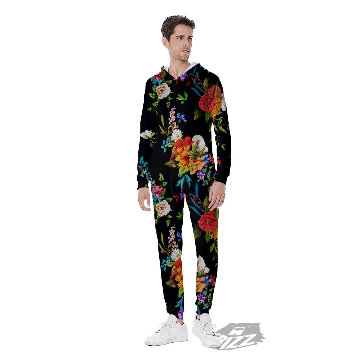 Chamomile And Poppy Print Pattern Men's Jumpsuit-grizzshop