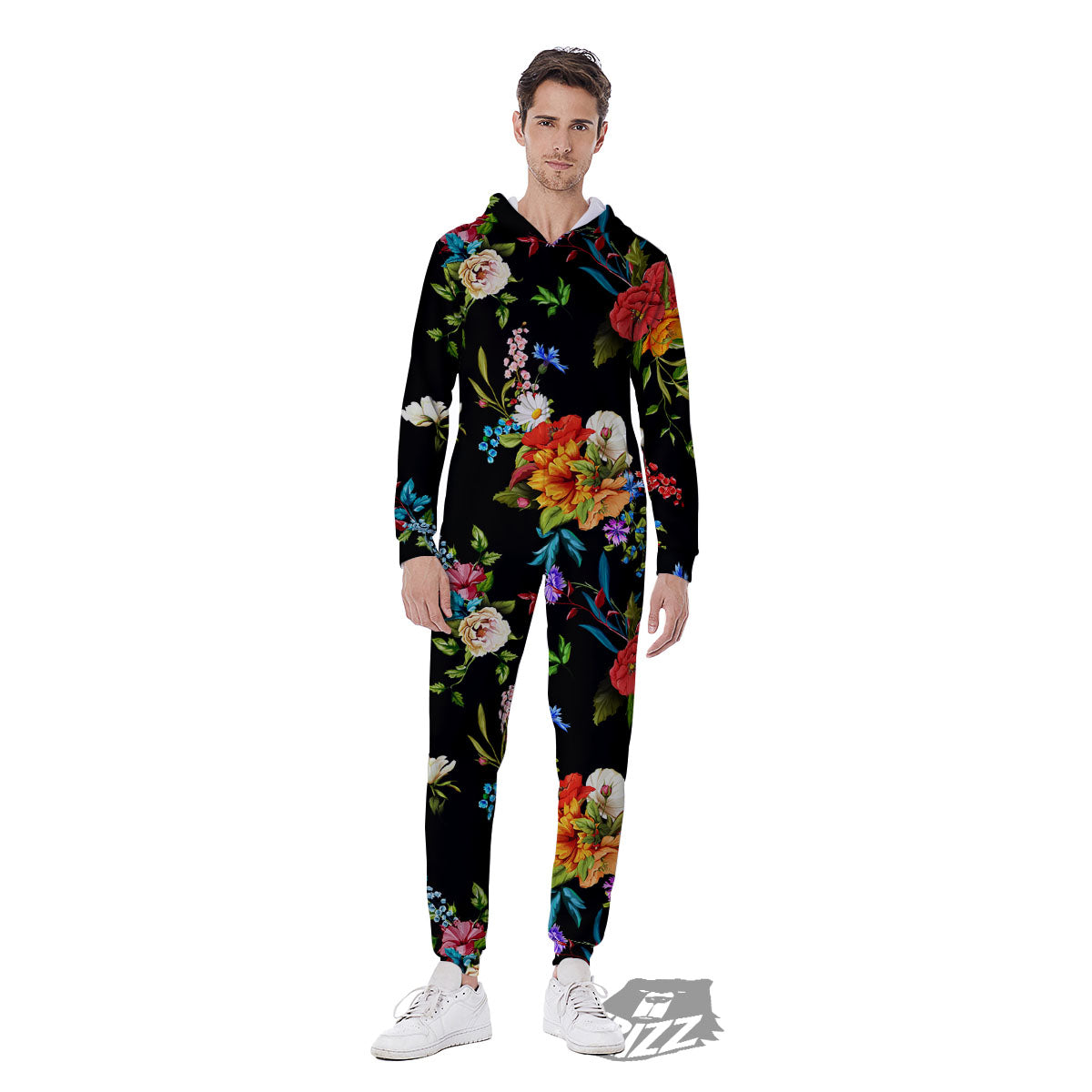 Chamomile And Poppy Print Pattern Men's Jumpsuit-grizzshop