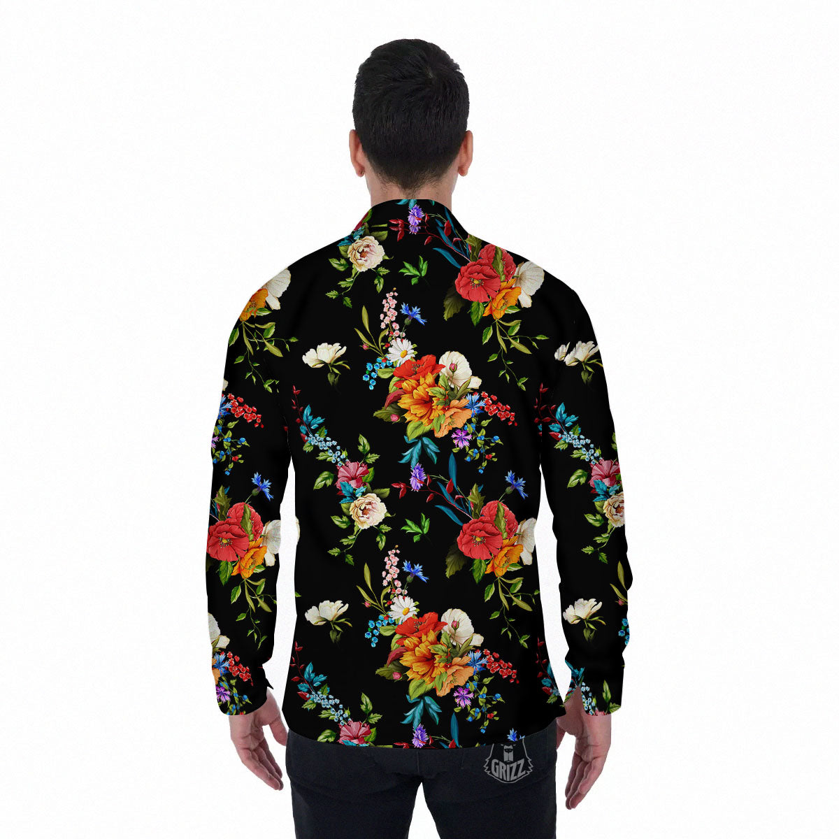 Chamomile And Poppy Print Pattern Men's Long Sleeve Shirts-grizzshop