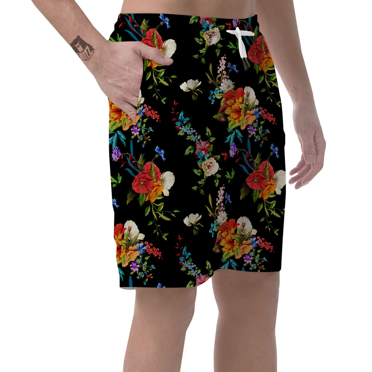 Chamomile And Poppy Print Pattern Men's Shorts-grizzshop