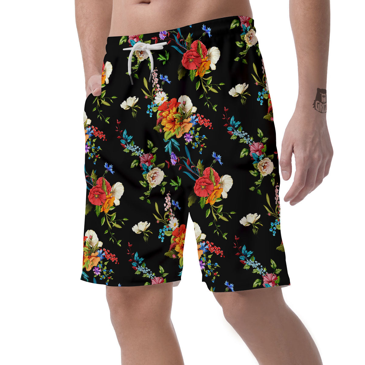 Chamomile And Poppy Print Pattern Men's Shorts-grizzshop