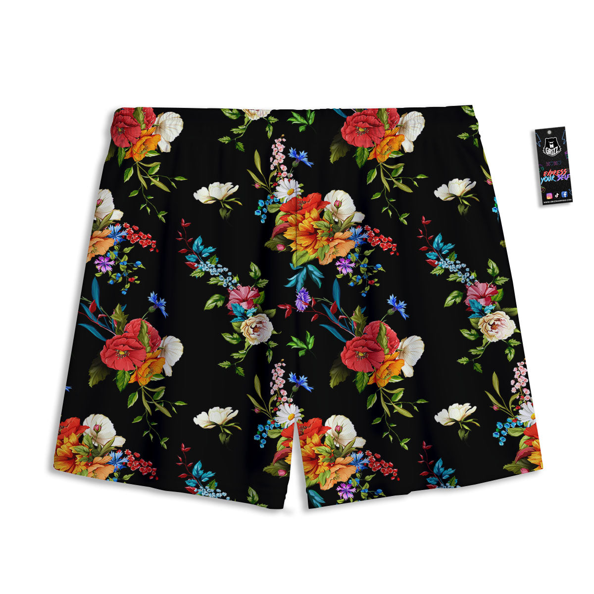 Chamomile And Poppy Print Pattern Mesh Shorts