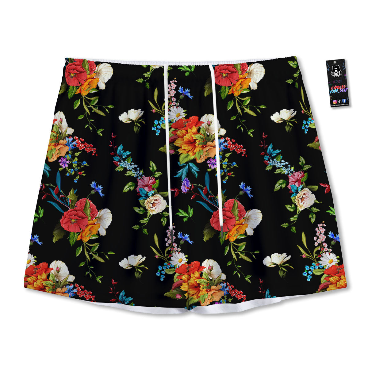 Chamomile And Poppy Print Pattern Mesh Shorts