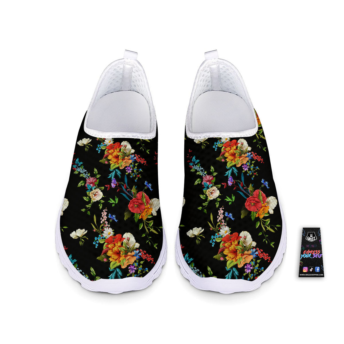 Chamomile And Poppy Print Pattern Nurse Shoes-grizzshop
