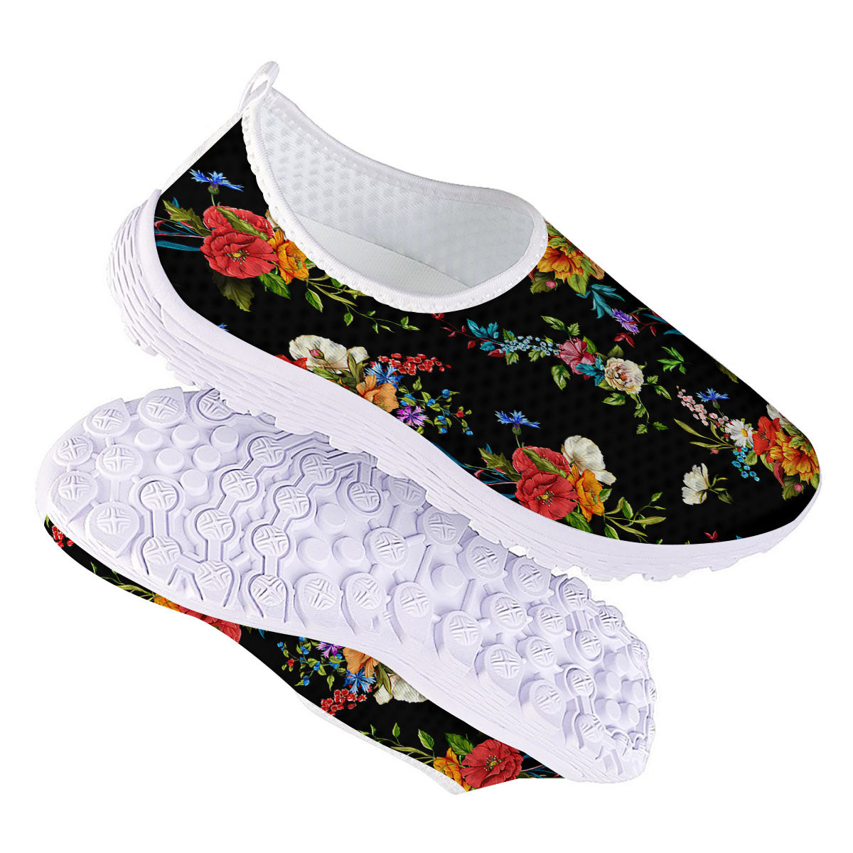 Chamomile And Poppy Print Pattern Nurse Shoes-grizzshop