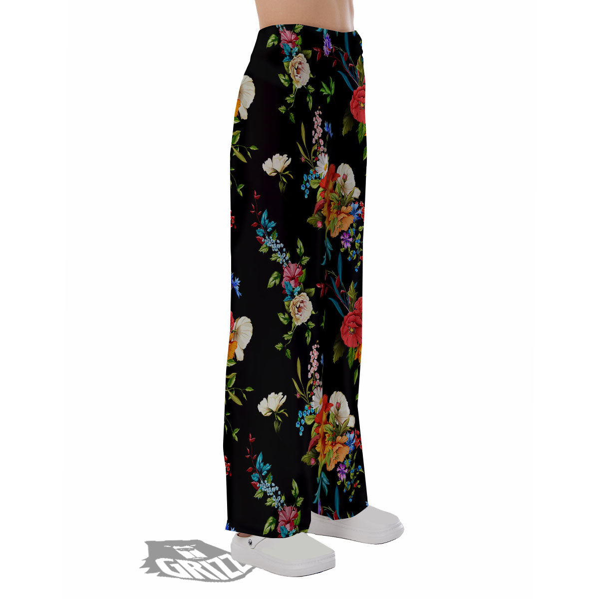 Chamomile And Poppy Print Pattern Pajama Pants-grizzshop