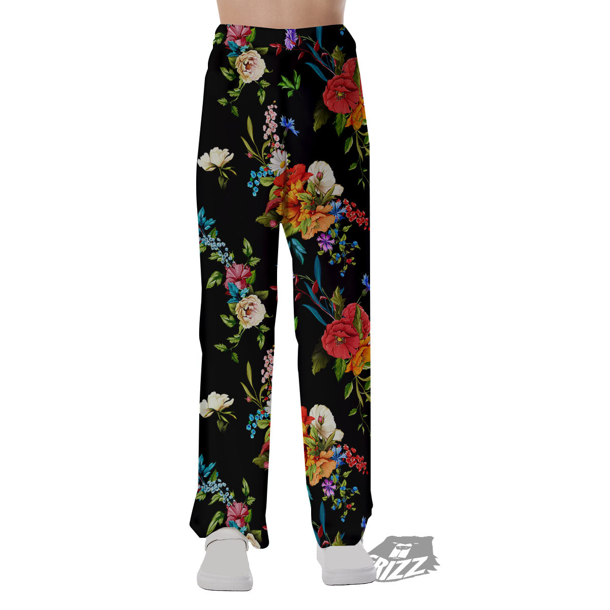 Chamomile And Poppy Print Pattern Pajama Pants-grizzshop