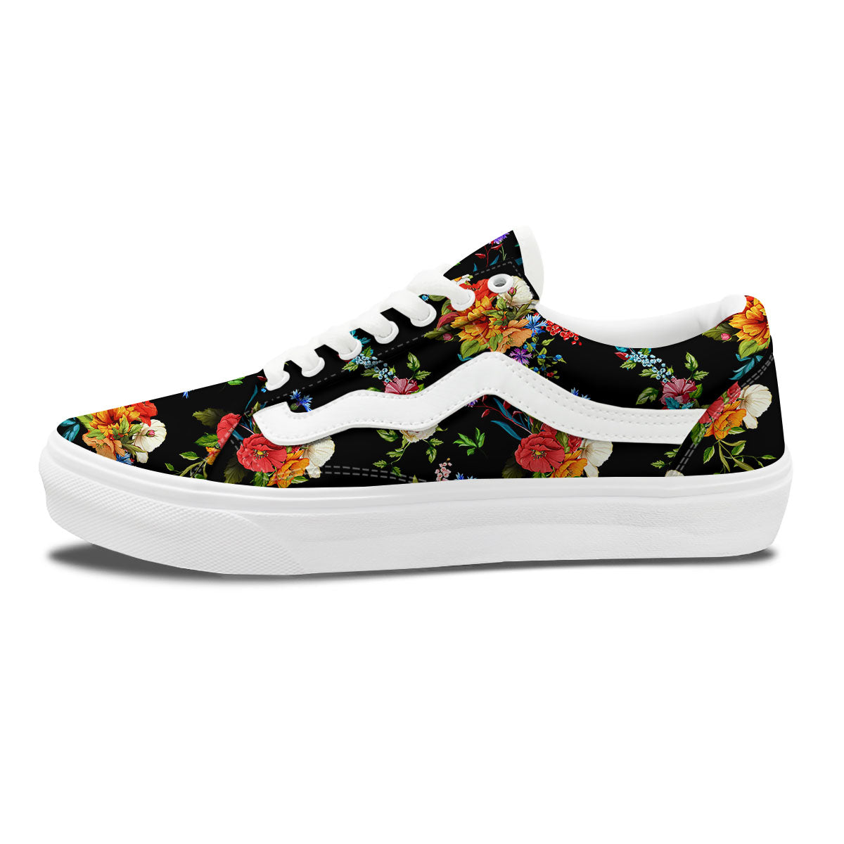 Chamomile And Poppy Print Pattern Skate Shoes-grizzshop