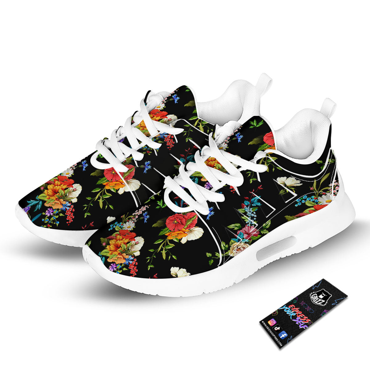 Chamomile And Poppy Print Pattern Tennis Shoes-grizzshop