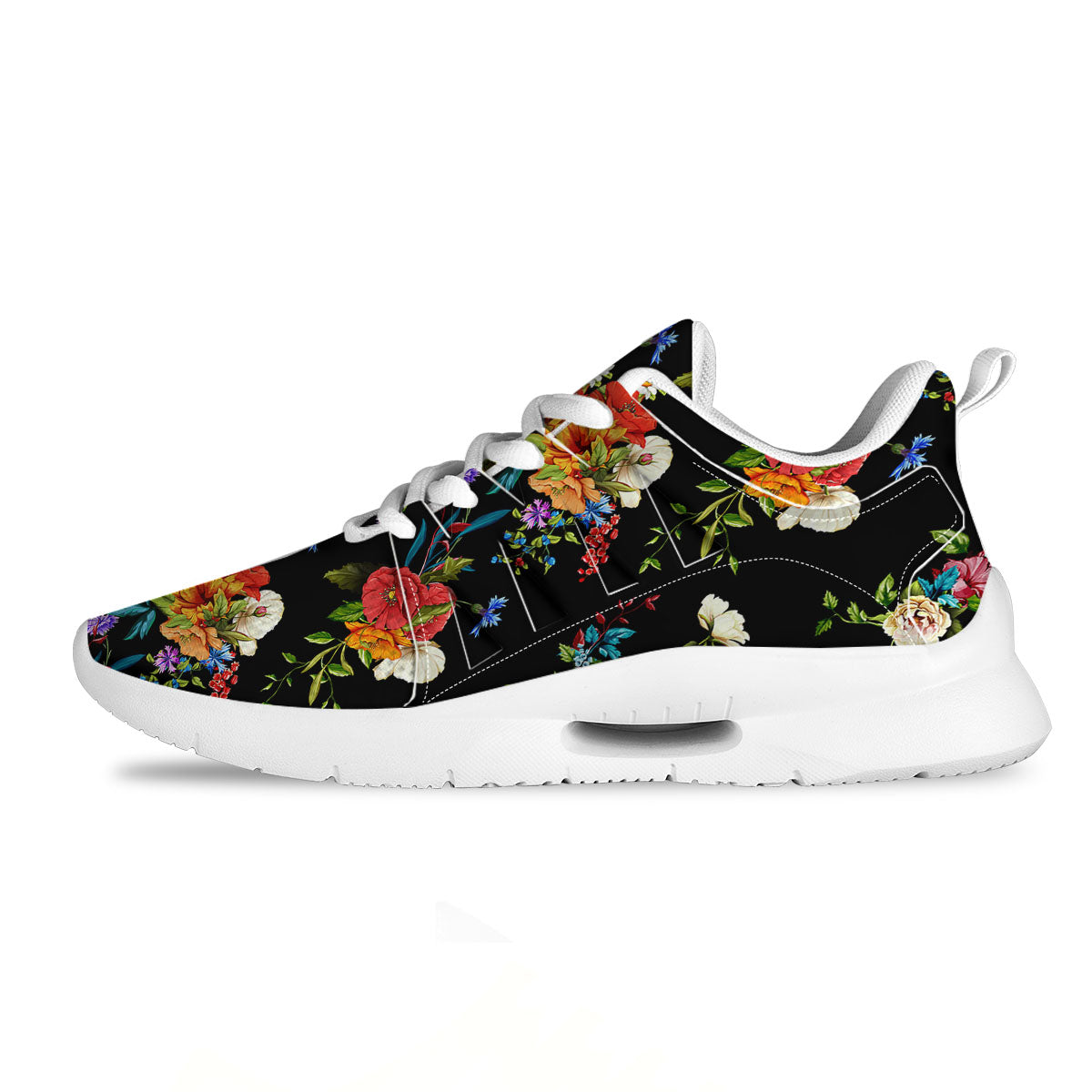 Chamomile And Poppy Print Pattern Tennis Shoes-grizzshop