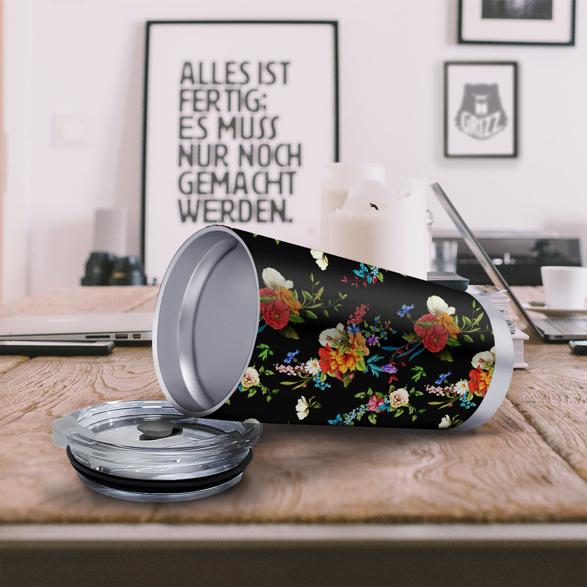 Chamomile And Poppy Print Pattern Tumbler-grizzshop