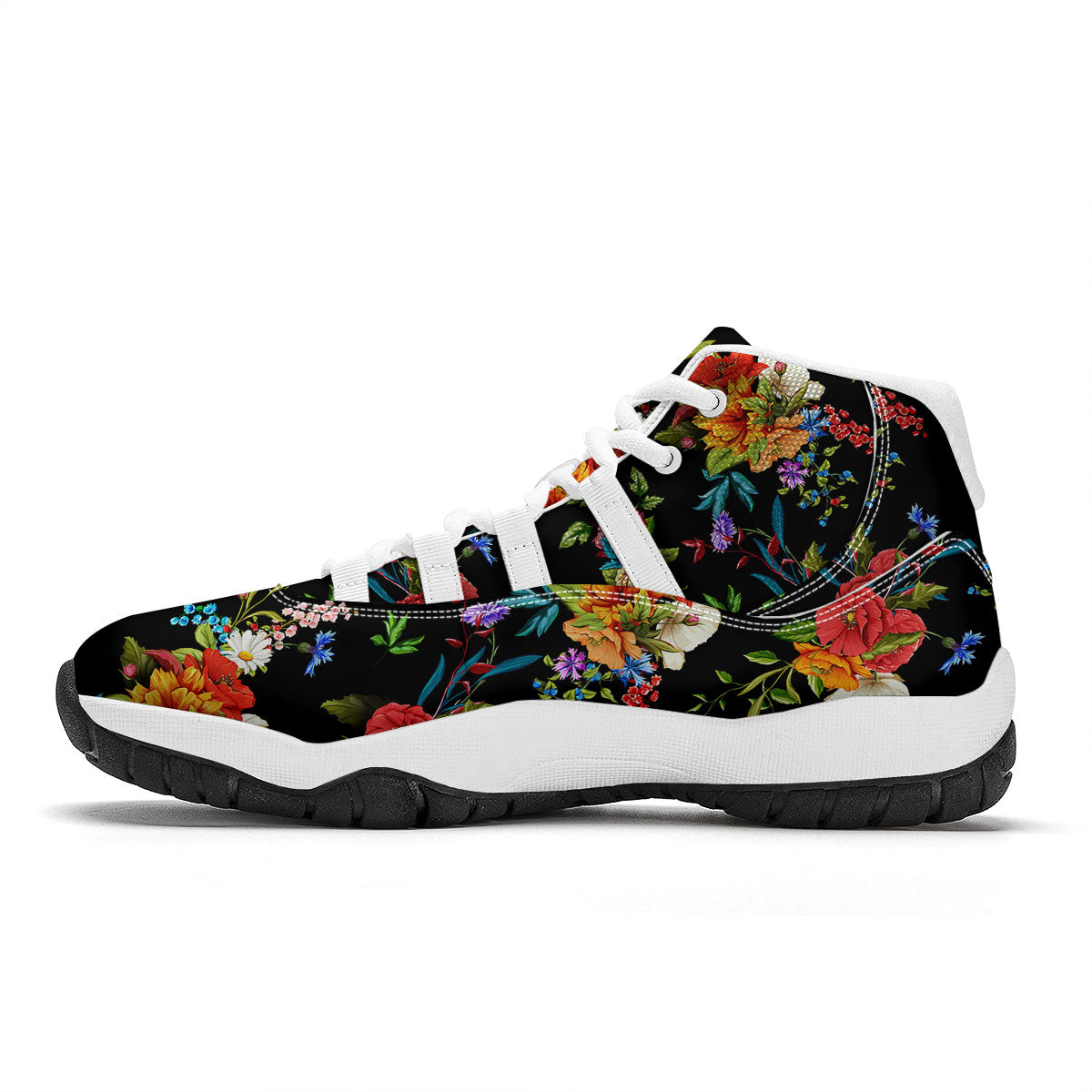 Chamomile And Poppy Print Pattern White Bball Shoes-grizzshop
