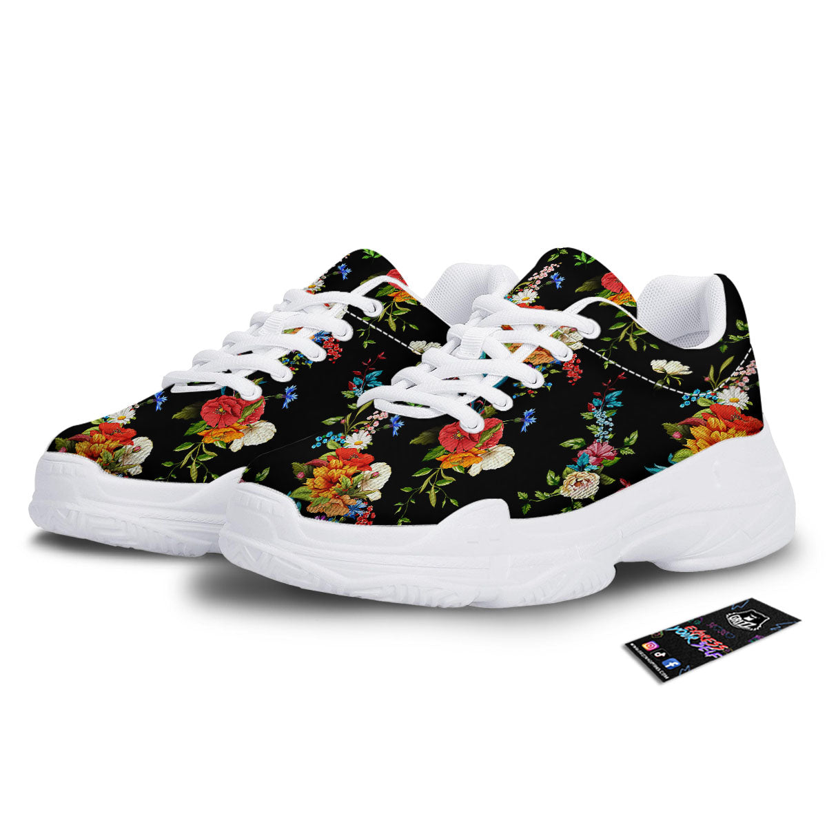 Chamomile And Poppy Print Pattern White Chunky Shoes-grizzshop
