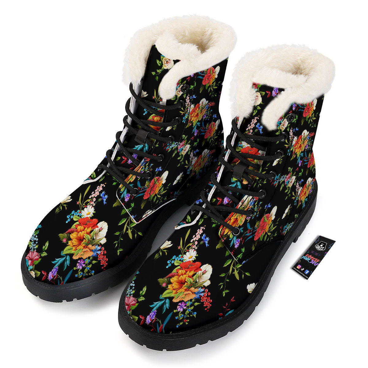 Chamomile And Poppy Print Pattern Winter Boots-grizzshop